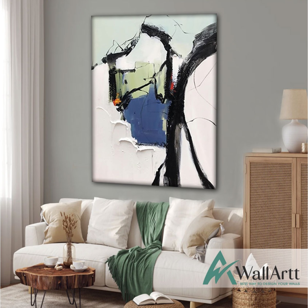 Petrol Blue Black Abstract 3d Heavy Textured Partial Oil Painting